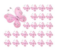 Organza Butterflies, 24pcs Sheer Mesh Wire Glitter Butterfly Fabric Butterflies Wedding Party Clothing Decoration DIY Supplies(Pink)