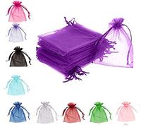 Organza Gift Wedding Favour Jewellery Pouches, Small Party Sweet Bags, Sheer Drawstring Pouches - Perfect Size for Our Sunflowers Seeds Lavender Bags (Purple, 9 x 12 cm - 100 pcs)