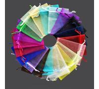 Organza pouch bulk, 50pcs/lot 7 * 9/9 * 12/10 * 15/11 * 16/13 * 18cm Drawstring Organza Pouches Jewelry Packaging Bags Wedding Party Small Bag(.Random Mix,1 count (Pack of 1))