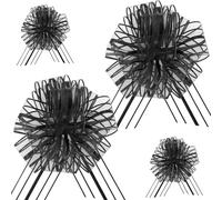 Organza Pull Bows Large 50mm Black Organza Bows for Chairs Wedding Baskets Presents Hamper Bows Gift Wrapping Flower Bows Bouquets Birthday Valentine Tie Crafts 10 Pack