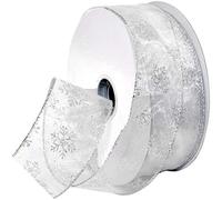 Organza Ribbons Snowflake Glitter Chiffon Ribbon for Christmas 11 Yard 2.5 Inch Shimmer Band Metallic Ribbons Craft Tulle Ribbon for Gift Package Wrapping,Hair,Wedding Skirt Dress Decorations Silver