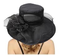 Organza Wide Brim Wedding Hats Womens Sun Hat Ladies Bridal Summer Gauze Cap for Church Floral Bride Party Elegant Large Ladies Fedoras Black One Size