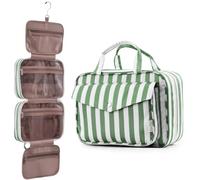 OrgaWise Striped Hanging Travel Toiletry Bag, Fold-Out Wash Bag | Hanging Hook, Clear Pockets, Separate Sections, Front Pocket, Water-Resistant Fabric, Easy Access, Gifts for Women & Girls
