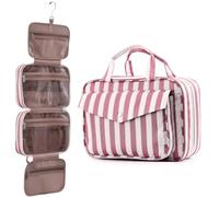 OrgaWise Striped Hanging Travel Toiletry Bag, Fold-Out Wash Bag | Hanging Hook, Clear Pockets, Separate Sections, Front Pocket, Water-Resistant Fabric, Easy Access, Gifts for Women & Girls