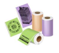ORGBRO Thermal Sticker Labels, 57mm × 3m Self-Adhesive Thermal Sticker Paper for X3 Printer, Multi-Purpose Continuous Label Tape for Study Notes, Photo, Office, Home, 3 Rolls, Green/Purple/Orange