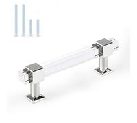 Orger 5 Pack Kitchen Cabinet Pulls 3 3/4 Inch Hole Center Square Tube Clear Acrylic Drawer Pulls with Zinc Alloy Base Polished Chrome, Cabinet Handles for Bedroom Wardrobe