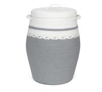 ORGMASTER Collapsible Laundry Baskets, 105L Laundry Hamper with Lid, Woven Cotton Rope Blanket Basket Foldable Storage Organizer Bin for Comforter, Cushions, Clothes, Pillows, 49x65 cm, White/Gray