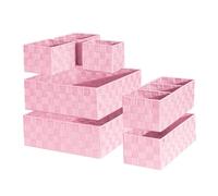 ORGMASTER Drawer Organizer, Cube Baskets for Storage Shelves, Handmade Small Woven Basket, Shallow Storage Bins for Organizing Desk, Dresser, Kitchen, Pantry, Nested 7 Pack, Pink