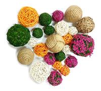 OrgMemory 24 Pcs Decorative Balls, Wicker Balls, Moss Balls, Rattan Balls, Decorative Green Balls for Wicker Rattan Balls Set Vase Bowl Filler for Home Garden Wedding Party Decor