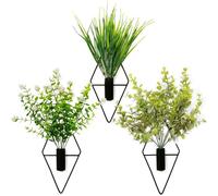 OrgMemory 3 Pack Wall Planter Vase with Artificial Plants, Hanging Planter Vase Wall Decor for Boho Home Decor, Geometric Wall Decor
