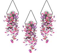 OrgMemory 3 Pack Wall Planter Vase With Artificial Plants, Wall Hanging Decor, Artificial Hanging Plants, Boho Wall Art for Living Room Bedroom Kitchen Wall Office Garden