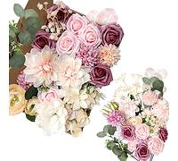 OrgMemory Artificial Flowers, Foam Fake Combo Box Set, Flowers with Stems, for DIY Floral Arrangements Bouquets Wedding Party Home Baby Shower Decor (Champagne Dusty Pink)