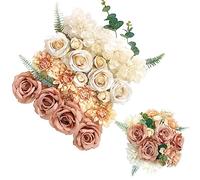 OrgMemory Artificial Flowers, Silk Flowers, Flowers with Stem for DIY Floral Arrangement Bouquet Wedding Party Home Baby Shower Decoration (Coffee Champagne Gradient)