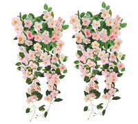 OrgMemory Cherry Blossom, Fake Pink Flowers, Mums Artificial Flowers Outdoor, Artificial Hanging Plants, 2 PCS, UV Resistant Plants for Wedding Wall Home Porch Patio Balcony Outdoor Indoor Decor