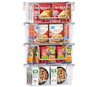 Orgneas Freezer Organizer Bins, Stackable Chest Freezer Baskets Metal Wire Kitchen Pantry Storage Open Front Deep Freezer Baskets with Foldable Handles, Set of 4