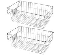 Orgneas Stackable Chest Freezer Baskets Organizer Bins, Metal Wire Baskets Pantry Organizer Produce Baskets with Tag Slot for Snacks Vegetables and Fruits, Large Size 2 Sets
