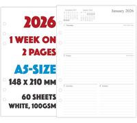 Orgnizme 2026 Diary Refill A5 Size, Week on Two Pages, Compatible with Filofax A5 Organiser, 148 x 210mm