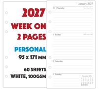 Orgnizme 2027 Diary Refill Personal Size, Week on Two Pages, Compatible with Filofax Personal Organiser, 95 x 171mm