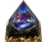 Orgone Pyramid for Positive Energy, Amethyst Crystal Sphere Pyramid, Protection Crystals Energy Generator for Stress Reduce Healing Meditation Attract Wealth Lucky (Amethyst Galaxy)