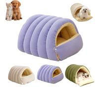 Orgonite Cozy Monster Cat Bed, Removable Washable Plush Cover with Cushion, Winter Cave Foldable Secure Cuddler for Indoor Cats & Small Dogs, Kitty Puppy Winter Sleeping Bed (Purple, XL)