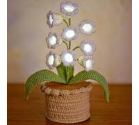Orgonite Crochet Lily Flower Lamp, Handmade Crochet Artificial Flowers with Night Lights, Home Office Decor,Gift for Mothers Day Birthday Valentine's Day (White)