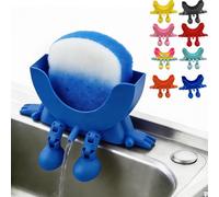 Orgonite Cute Hanging Sponge Holder with Drainage, 3D Printed Sponge Holder for Scrub Daddy, Kitchen Sponge Stand for Bathroom Washroom Restaurant Wall Counter (Blue)