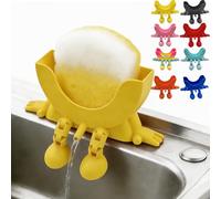 Orgonite Cute Hanging Sponge Holder with Drainage, 3D Printed Sponge Holder for Scrub Daddy, Kitchen Sponge Stand for Bathroom Washroom Restaurant Wall Counter (Yellow)