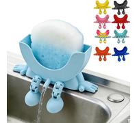 Orgonite Cute Hanging Sponge Holder with Drainage, 3D Printed Sponge Holder for Scrub Daddy, Kitchen Sponge Stand for Bathroom Washroom Restaurant Wall Counter(Light Blue)