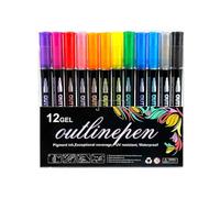 Orgonite Dreamy Sparkle Dual-Line Contour Pens, 2-in-1 Highlighter & Outline Pen with Quick-Dry Metallic Ink, for Colouring, Journaling & DIY Crafts, Adults Teens (12 colors)