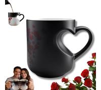Orgonite Heart-Shaped Color-Changing Ceramic Mug, Heat Sensitive Magic Color Changing Coffee Mug, Valentine Themed Heart Shaped Handle Ceramic Coffee Cup with Red Heart Design for Couples (1pcs)
