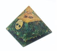 Orgonite Pyramid with Real Gemstones Energy Harmonisation with Healing Stones Copper Spiral Tree of Life Energy Protection Happiness Harmony (Green Aventurine Green)