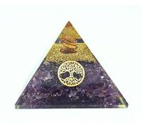 Orgonite Pyramid with Real Gemstones Energy Harmonisation with Healing Stones Copper Spiral Tree of Life Energy Protection Happiness Harmony (Ametyst (Purple), 6 x 6 cm)