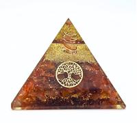 Orgonite Pyramid with Real Gemstones Energy Harmonisation with Healing Stones Copper Spiral Tree of Life Energy Protection Happiness Harmony (Carnelian (Red) 6 x 6 cm)