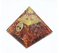 Orgonite Pyramid with Real Gemstones Energy Harmonisation with Healing Stones Copper Spiral Tree of Life Energy Protection Happiness Harmony (Carnelian Red)