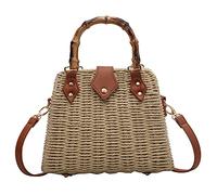 Orgonite Straw Tote Bag Woven Handbag Rattan Wicker Shoulder Crossbody Bag Imitation Bamboo Handle for Women Summer Beach, Beige