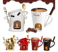 Orgonite Sweet Fondue Cup, Chocolate Fondue Mug with Fork and Candle, Chocolate Melting Cup Set with Forks for Date Night Birthday Wedding Gifts (Yellow)