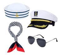 Orgoue Yacht Captain Costume Set, Navy Costume Accessories with Sailor Hat Scarf Captain Hat and Sunglasses for Men Women Halloween Dress up