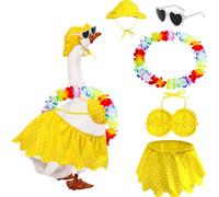 Orgrimmar Hawaiian Goose Costume Outfit Cute Yellow Bikini with Hat, Glasses & Colorful Flower Wreath for Lawn/Yard Decor - Summer Porch Goose Ornaments