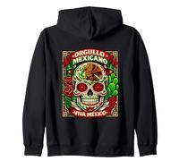 Orgullo Mexicano Viva Mexico Sugar Skull Eagle Calavera Zip Hoodie
