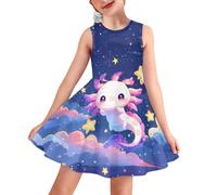 ORGYPET Sleeveless Dresses for Girls Kids Twirly Swing Dress for Summer A-Line Playwear Dress, Purple Axolotl, 11-12 Years
