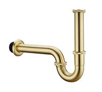 Orhemus Brass P Trap, 1 1/4 Bathroom Basin Sink Waste Trap Drain Kit with Flange and Slip Joint Extension Tube Drain Tailpiece, Adjustable Height, Brushed Gold Brass Finished