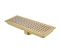 Orhemus Linear Shower Floor Drain with Removable Cover Grid Grate 12 inch Long Rectangle, SUS 304 Stainless Steel Brushed Gold Brass Finished