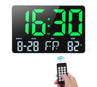 ORIA 11.5" Digital Wall Clock with Remote Control, Large LED Display, Date/Week/Temperature, 12/24H, 4 Brightness Levels, Snooze Function, Desk/Wall Clock for Home, Office, Gym