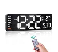 ORIA 16" Digital Wall Clock with Remote Control, Large Display Digital Alarm Clock with 10 Brightness Levels, Countdown Large Clock with Date/Time/Temp Display, 2 Alarms, Wall Clocks for Home School