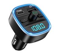 ORIA Bluetooth 5.3 Car Audio FM Transmitter with 36W PD Fast Charging, Blue LED Backlit, Handsfree Calling, Wireless Car Radio Adapter Supporting TF Card & USB Disk