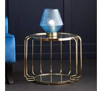Oria Clear Glass Side Table with Gold Finish Cage Frame