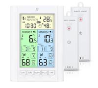 ORIA Digital Fridge and Freezer Thermometer with 2 Wireless Sensors, Color Display, Alarm, Max/Min Records, DST, Battery/USB Powered for Refrigerator, Home, Kitchen, Restaurant