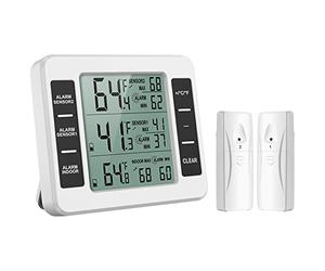 ORIA Digital Fridge Thermometer, Refrigerator/Freezer Thermometer with 2 Wireless Sensors & 3 Alarms, Min/Max Record, Indoor Outdoor Temperature Monitor for Kitchen, Restaurant, Home