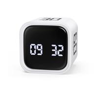 ORIA Digital Timer, Cube Pomodoro Timer with Gravity Sensor, 5/10/30/60 Min Quick Set & Custom Countdown, LED Display, 3 Volume Levels for Studying, Meeting, Cooking, Time Management - White