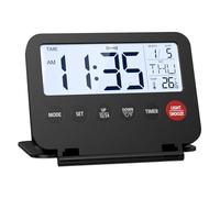 ORIA Digital Travel Alarm Clock, Large LCD Display with Date & Temperature, Backlight, Countdown, 12/24H, Snooze, Folding Cover, Battery Operated Desk Clock for Bedroom, Office